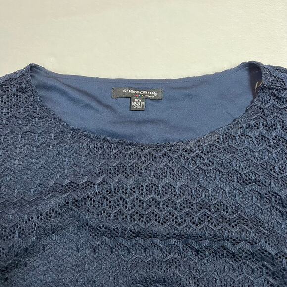 Sharagano Round Neck Lace A-Line Dress Size 16W Knee Length Party Minimalist - Picture 3 of 8